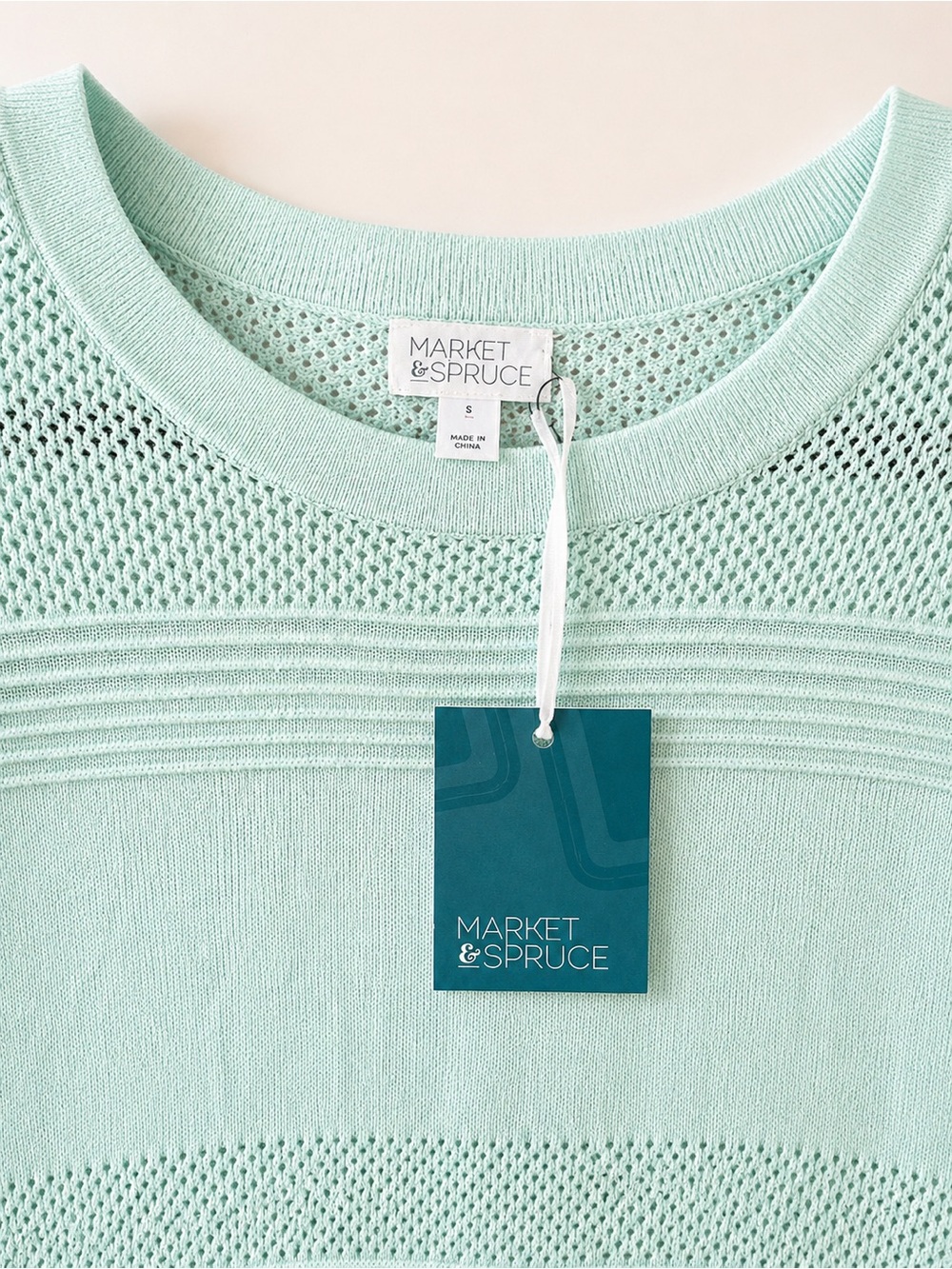Market & Spruce Mint Open-Weave Crewneck Sweater - Picture 2 of 5